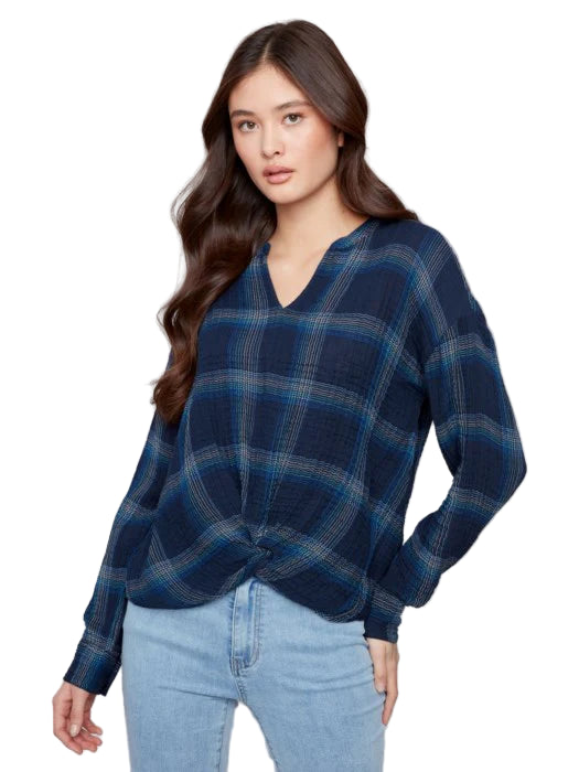 Charlie B DOUBLE GAUZE BLOUSE  WITH FRONT KNOT