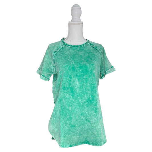Zenana Washed Tee with Accented Hems - Forest