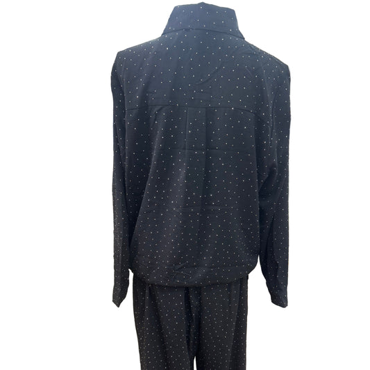 Black Rhinestone Blouse with Front Tie