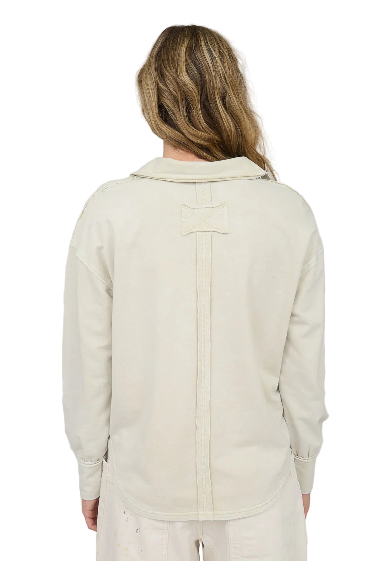 WASHED COLLARED LONG SLEEVE KNIT TOP