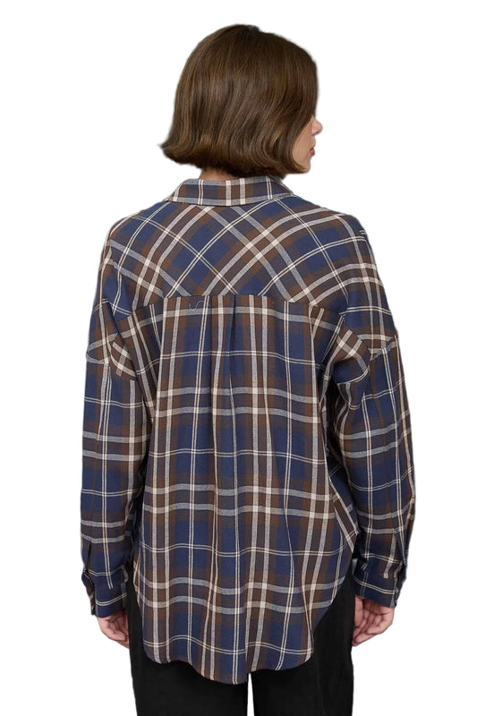 PLAID BUTTON DOWN POCKET DETAIL LONG SLEEVE SHIRT