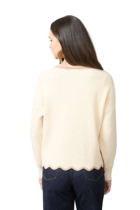CONTRAST SCALLOP TRIM KNIT PULLOVER SWEATER