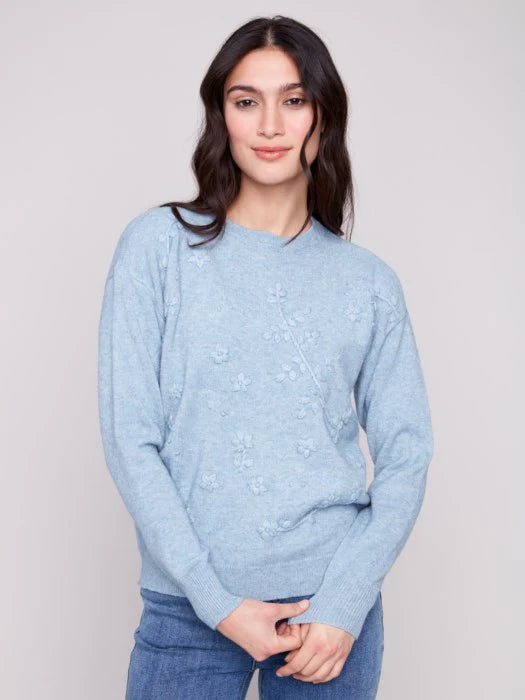 Charlie B Crew Neck Sweater with Tonal Embroidery