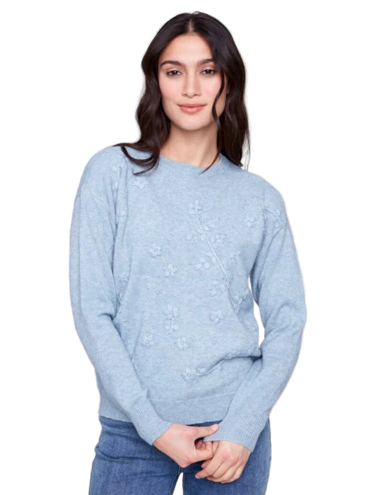Charlie B Crew Neck Sweater with Tonal Embroidery
