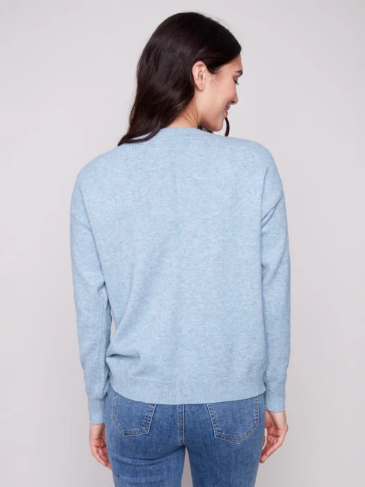 Charlie B Crew Neck Sweater with Tonal Embroidery