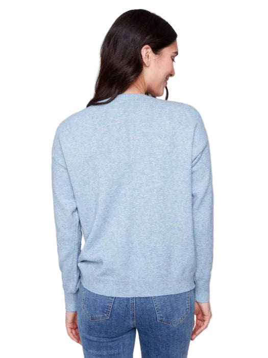 Charlie B Crew Neck Sweater with Tonal Embroidery
