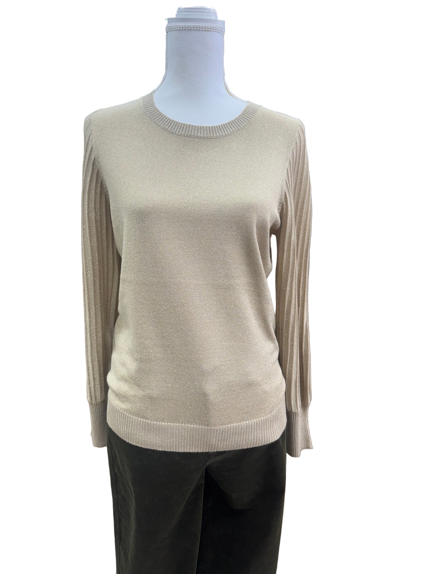 Sparkly Gold Sweater with Rib Sleeve Detail