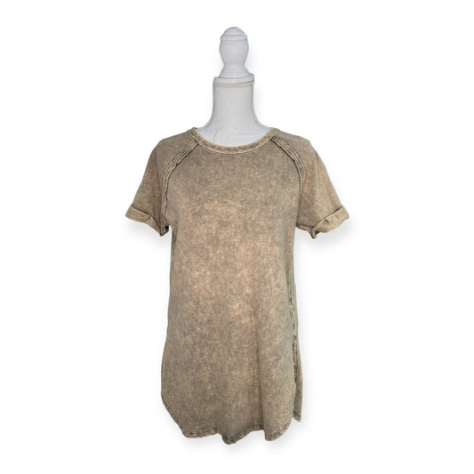 Zenana Washed Tee with Accented Hems - Brown