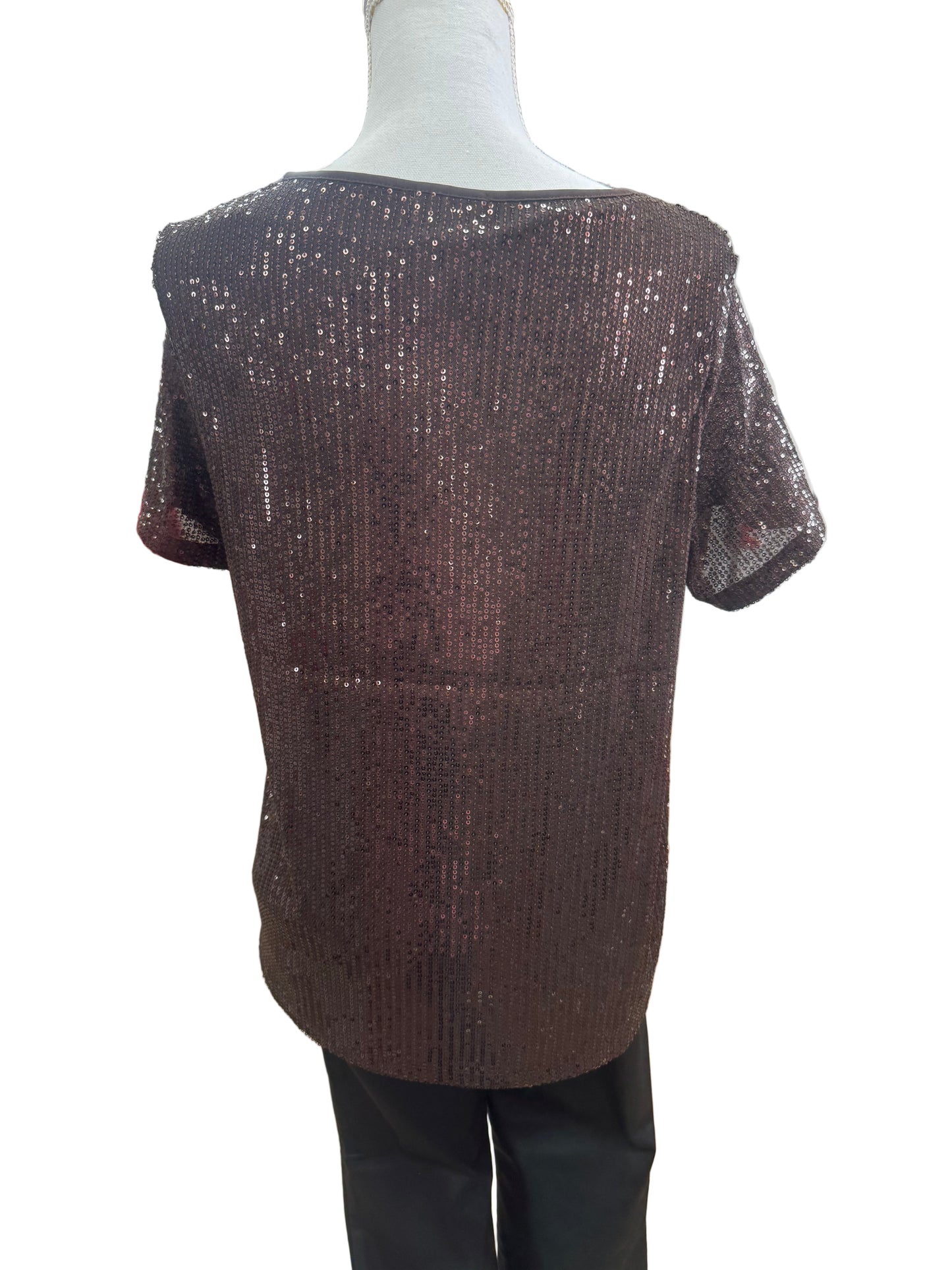 Sequin Brown Short Sleeve Blouse
