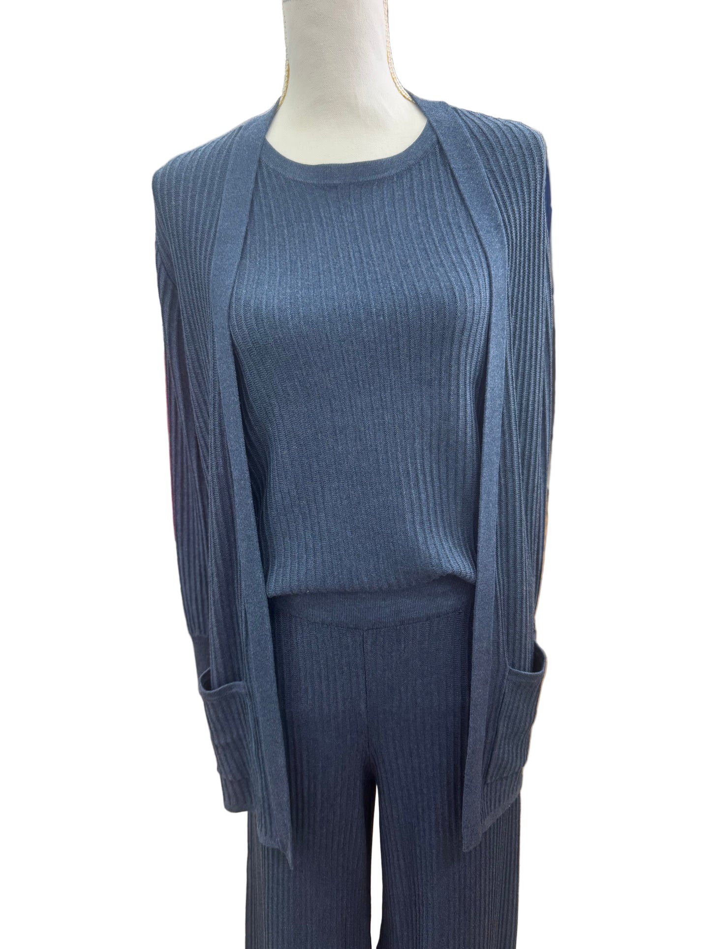 Ribbed Lounge Cardigan in Denim Blue