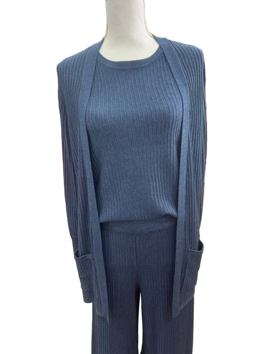 Ribbed Lounge Cardigan in Denim Blue