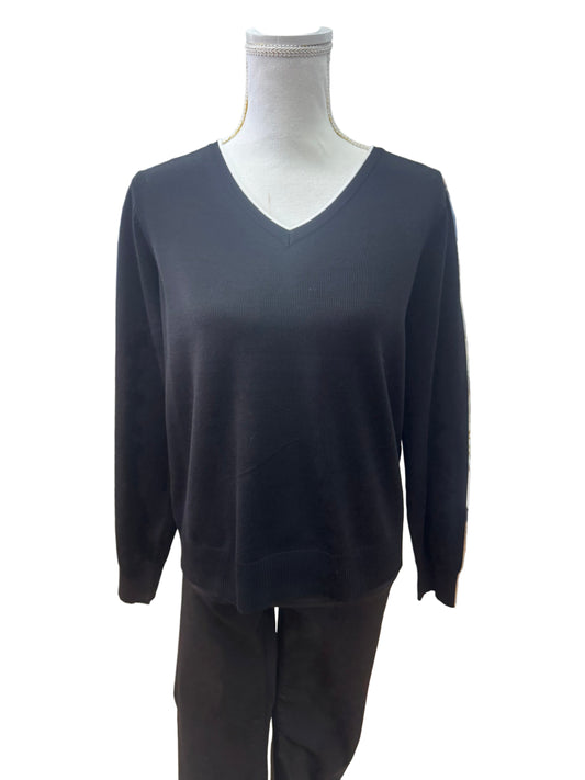Black Sweater with White V-Neckline