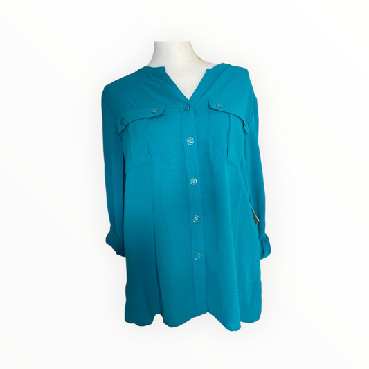 Blue Button Down Shirt 3/4 Sleeve