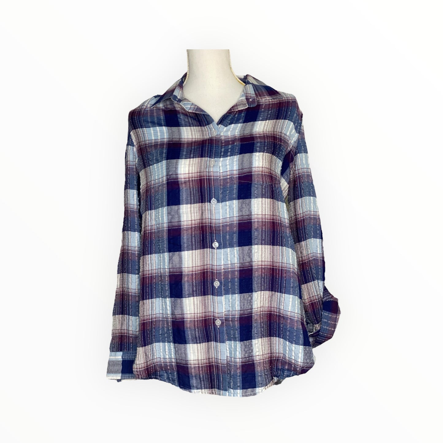 Blue/Navy BTN Front One Pocket Blouse