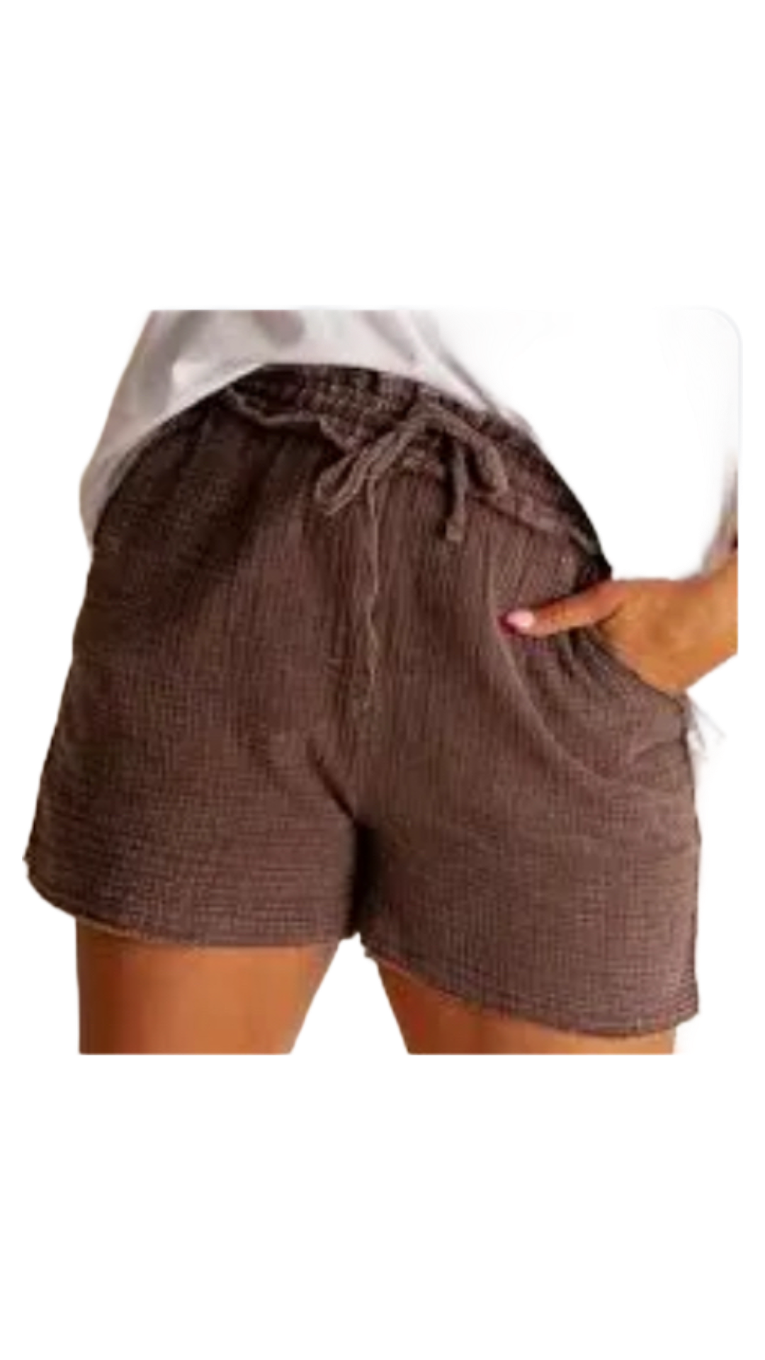 Washed double gauze frayed hem drawstring shorts