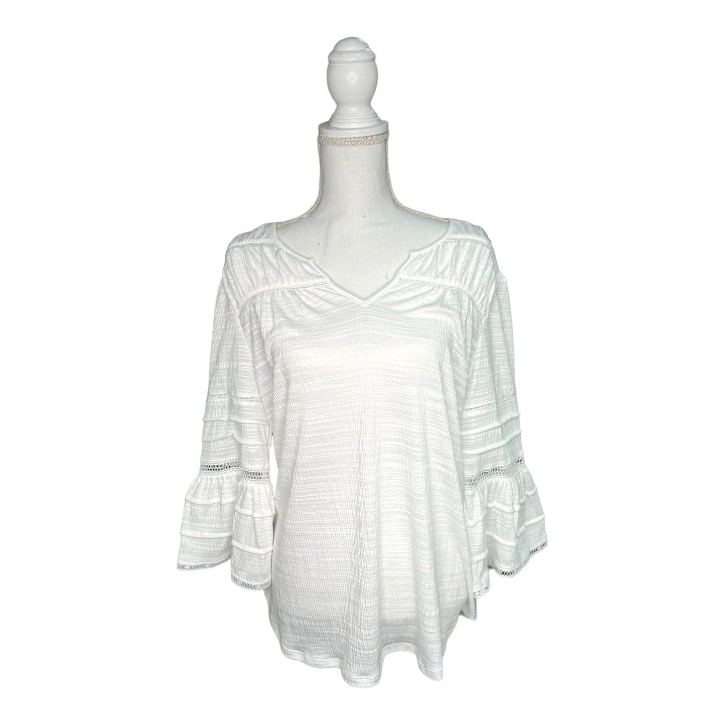 White Flouncy 3/4 Sleeve Crinkle Blouse