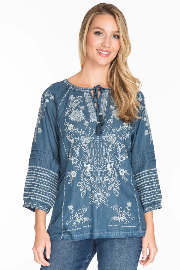 Embroidered Blouse- Denim
