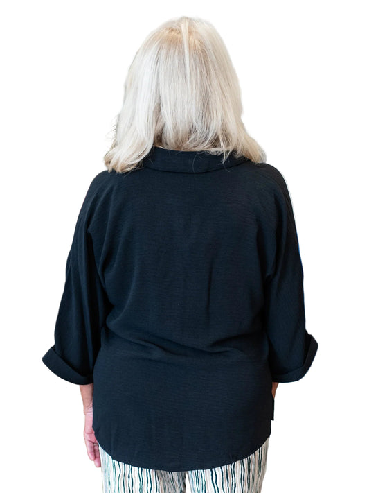 Multiples Crinkle Woven Shirt w/ Dolman Sleeves - Black