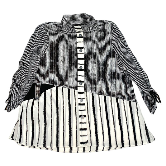 Diagonal Stripe Blouse with Drawstring Sleeves