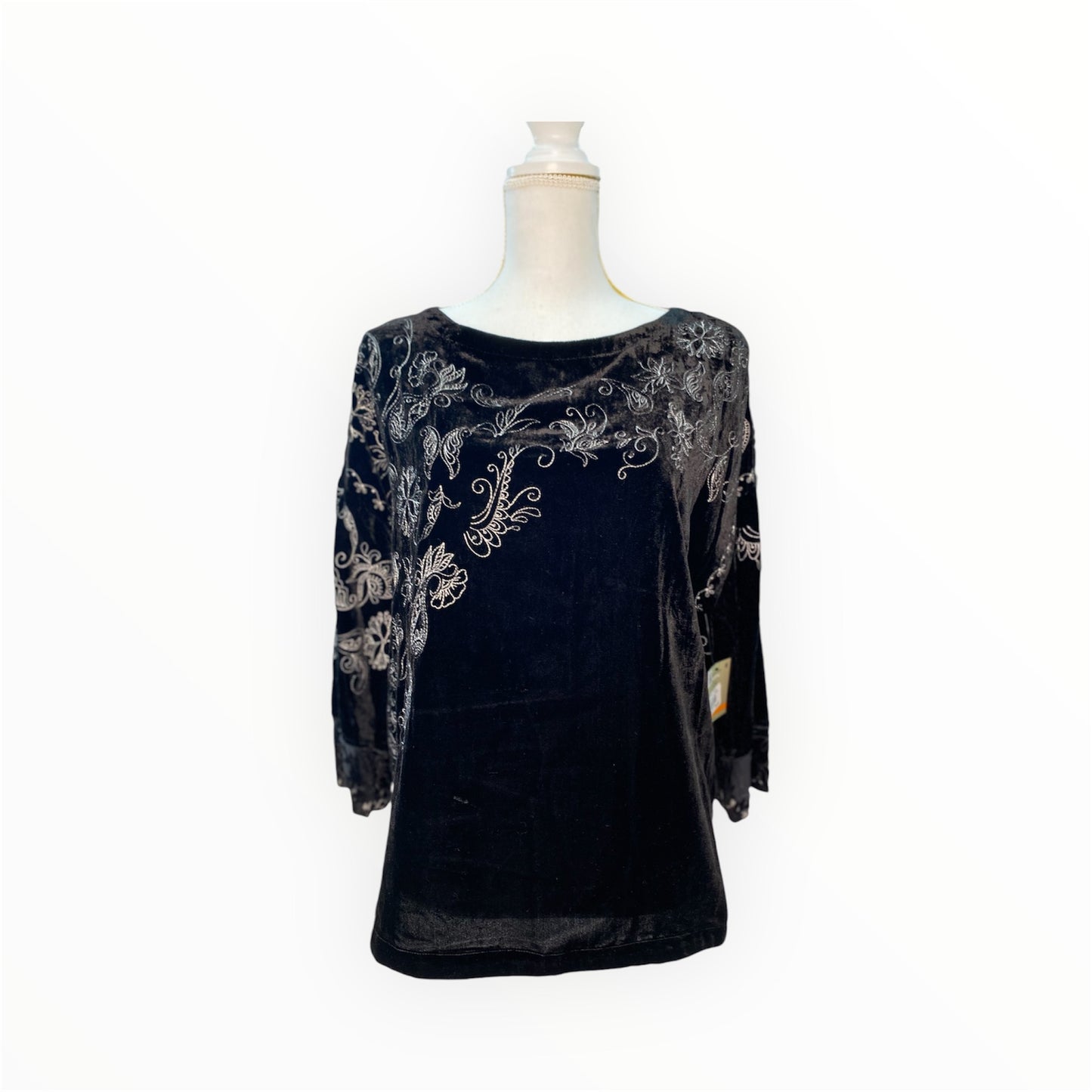 BLACK VELVET-WHITE DETAILED-MESH MULTI SLEEVE TOP