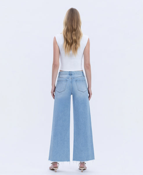 Quieter - High Rise Seamless WB Raw Hem Wide Leg Jeans
