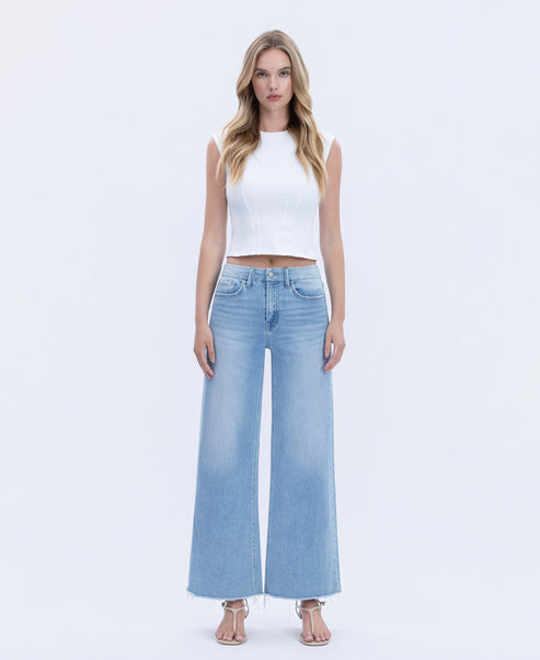 Quieter - High Rise Seamless WB Raw Hem Wide Leg Jeans