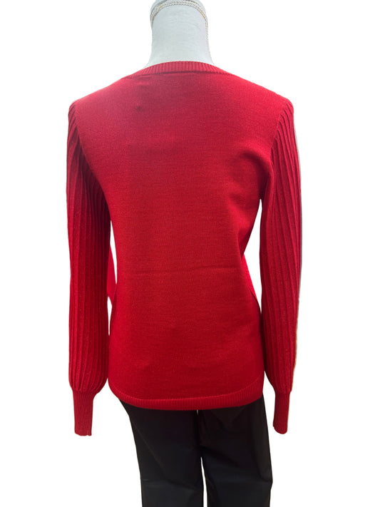 Sparkly Red Sweater with Rib Sleeve Detail