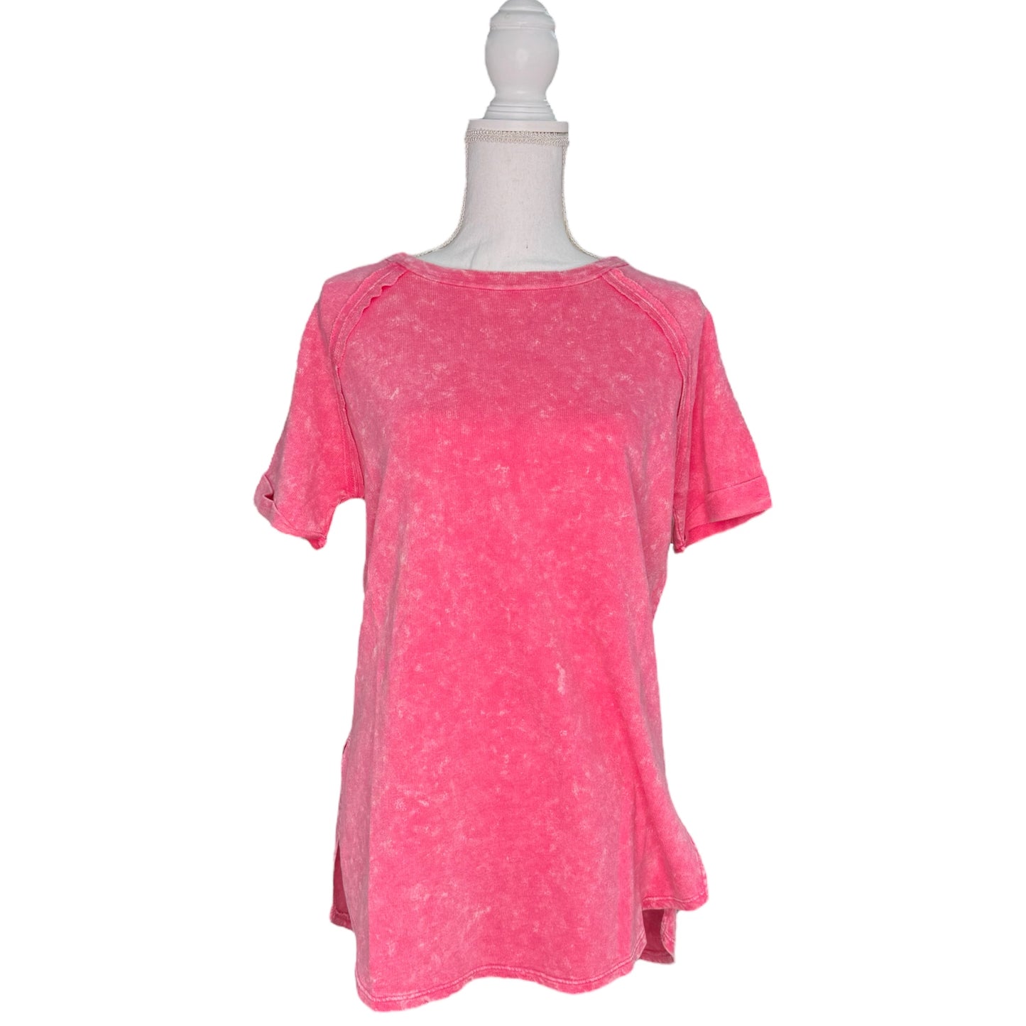 Zenana Washed Tee with Accented Hems - Pink