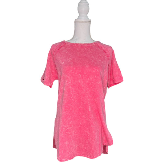 Zenana Washed Tee with Accented Hems - Pink