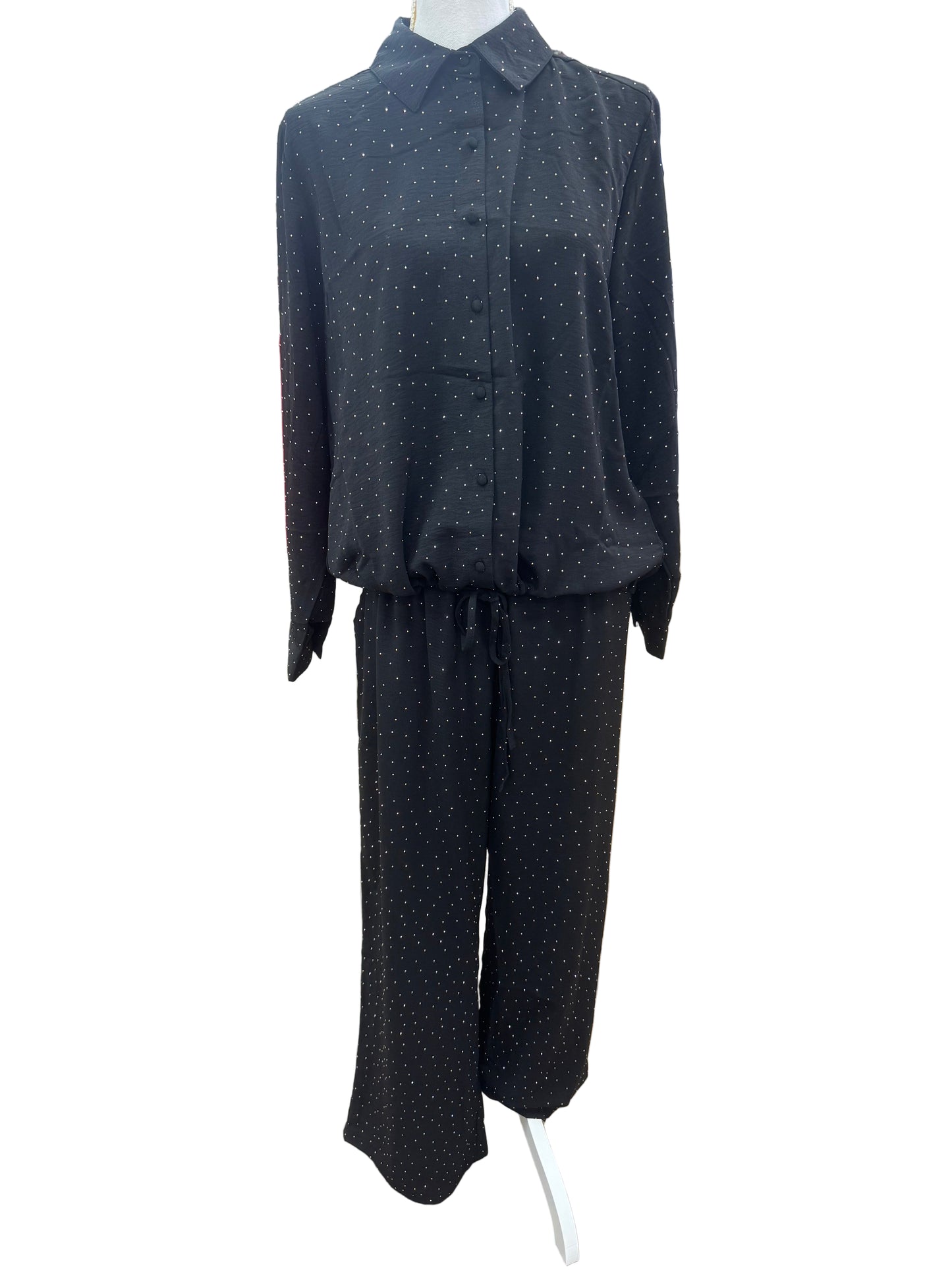 Black Rhinestone Wide Leg Pants