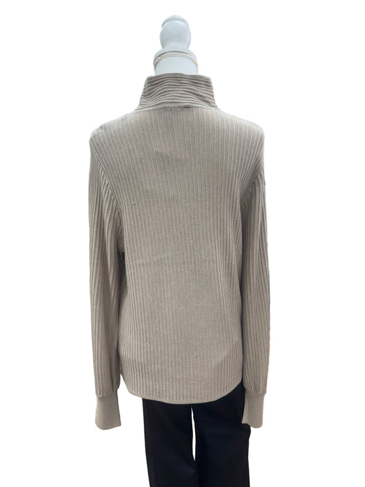 Ribbed BeigeTurtleneck Sweater