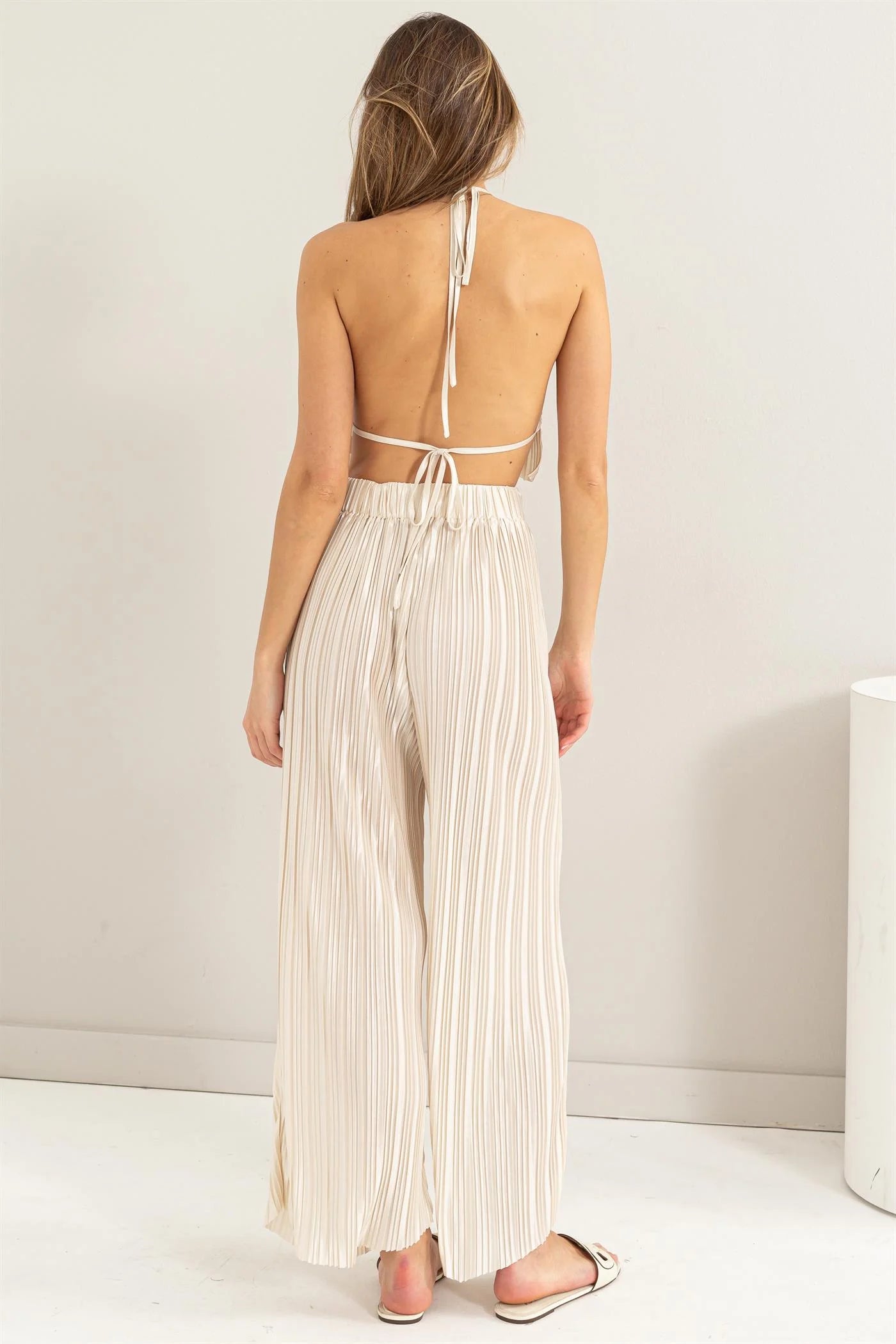 Pleated Top and Pant Set - Champagne