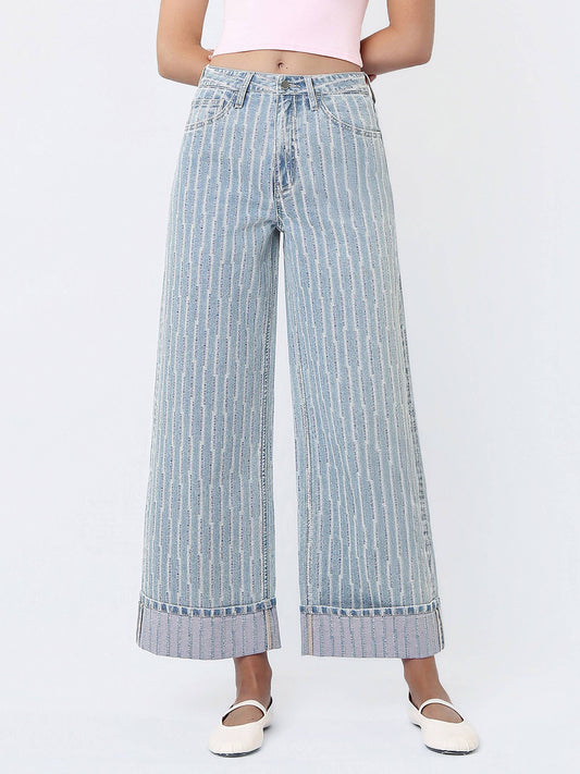 Super High Rise- Wide Leg Cuffed Jeans