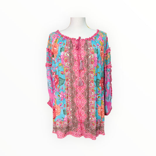 MULTI COLOR FLORAL PULL STRING TOP