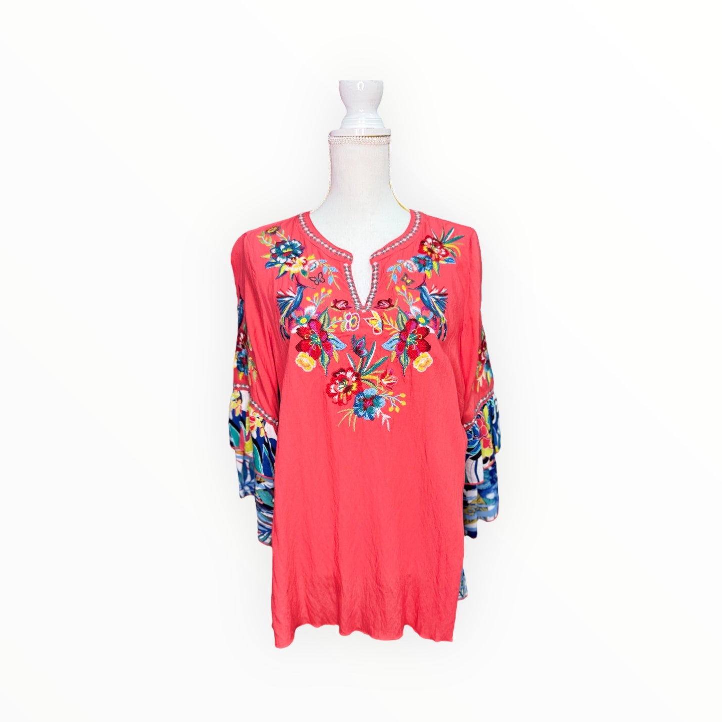 CORAL 3/4 RUFFLE SLEEVE TOP