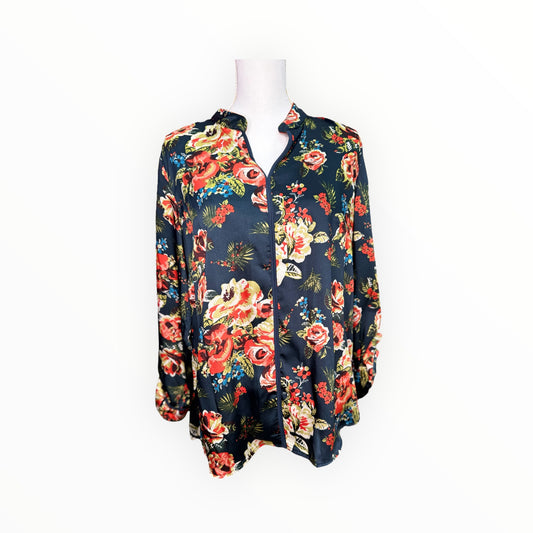 FLORAL AND RUST LONG TOP