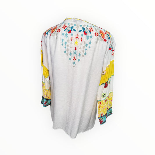 WHITE TIE NECK EMBRODIERED TOP