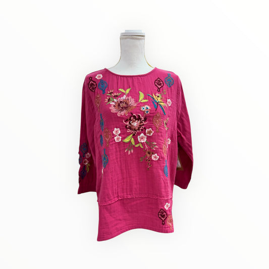 PINK EMBRODIERED FLORAL TOP