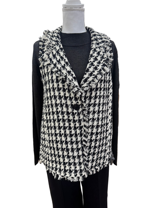 Multiples Long Vest in Ghingam(Grey/Black/White)