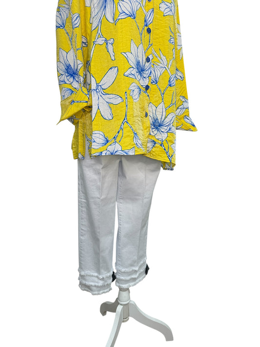 White Capri Jeans with Tassel Ruffle Detail