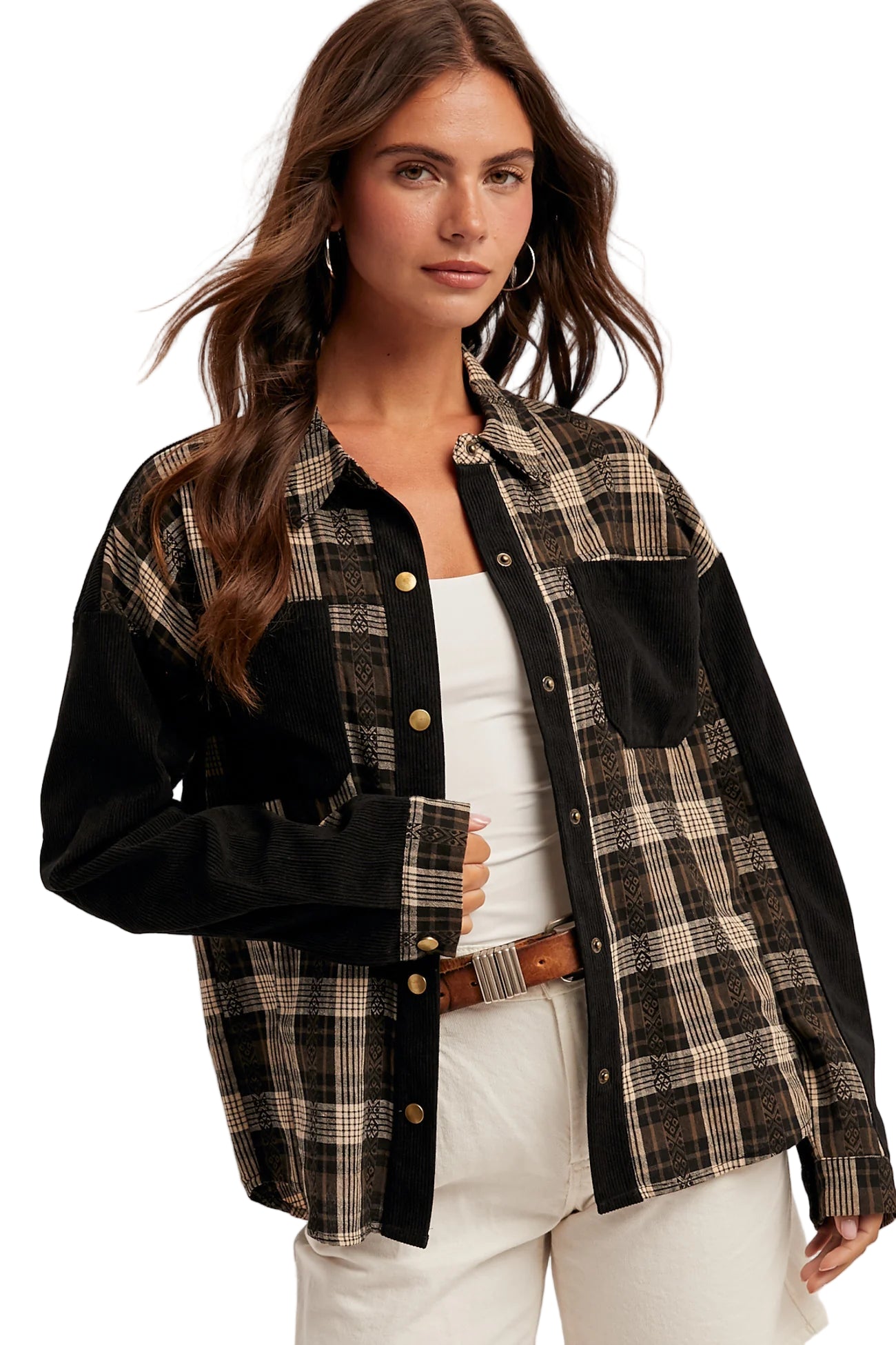 Black Corduroy Plaid Shirt