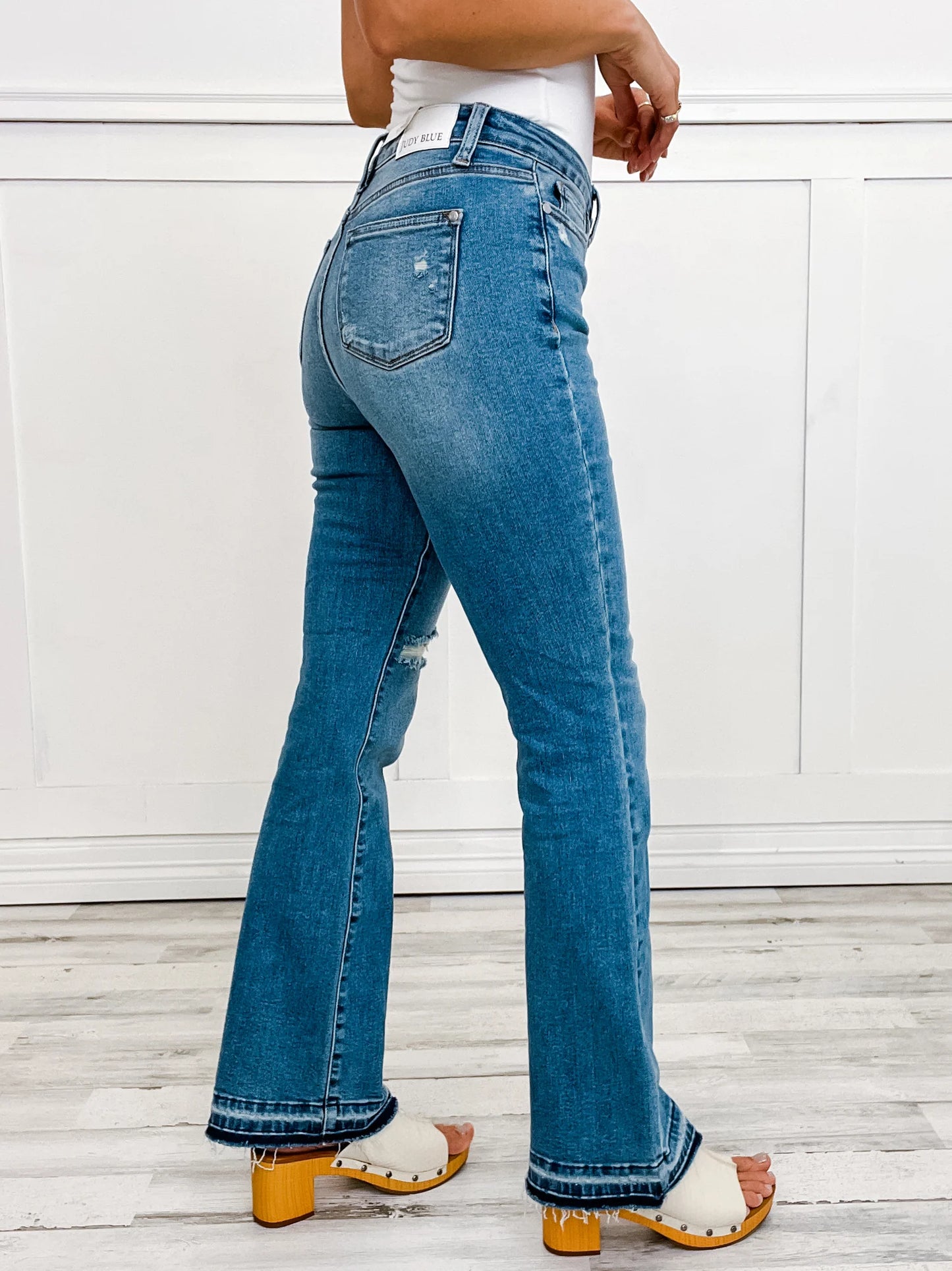 Judy Blue American Girl Mid-Rise Distressed Hem Bootcut Jeans