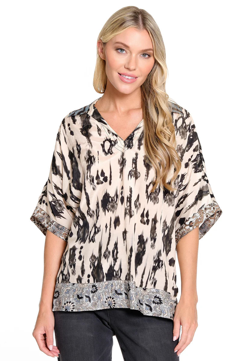 Mix Print Dolman Sleeve Pullover - Neutral Print