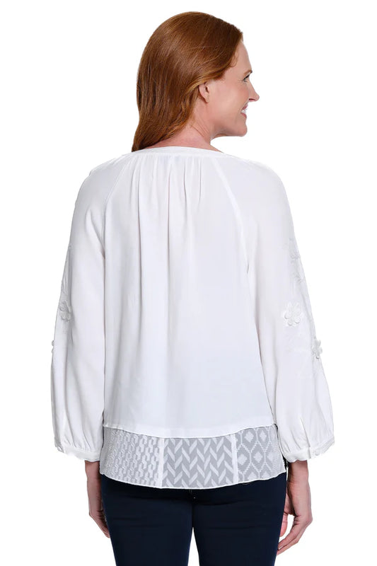 John Mark Embroidered Tunic with Floral Details - White