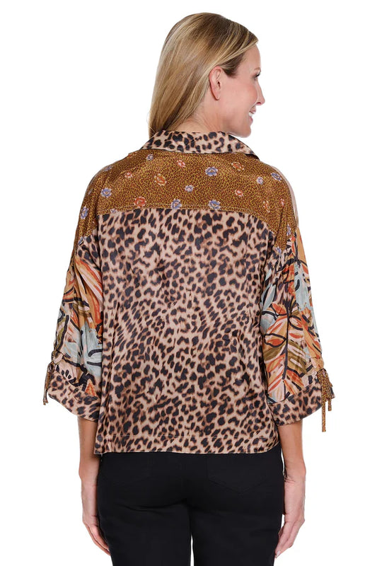 John Mark Mixed Print Blouse with Dolman Sleeves - Multi