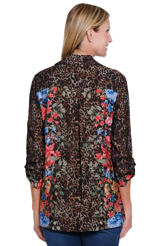 John Mark Printed Button-Front Top - Skin Multi