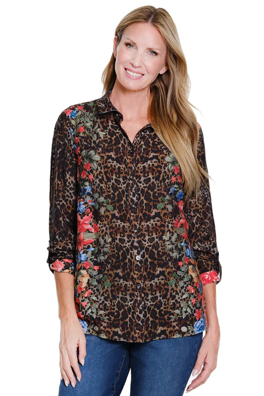 John Mark Printed Button-Front Top - Skin Multi