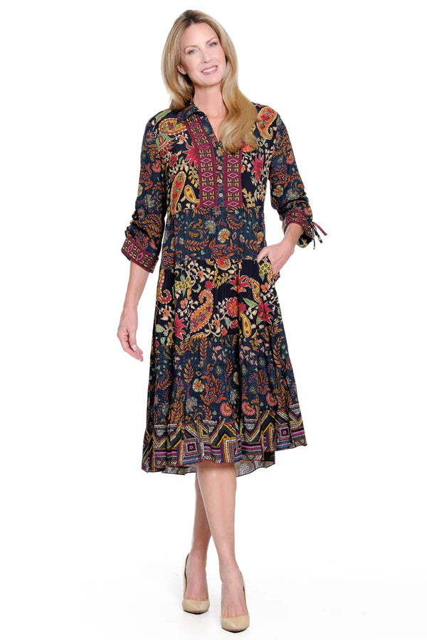 John Mark Mixed Print Tiered Dress - Multi