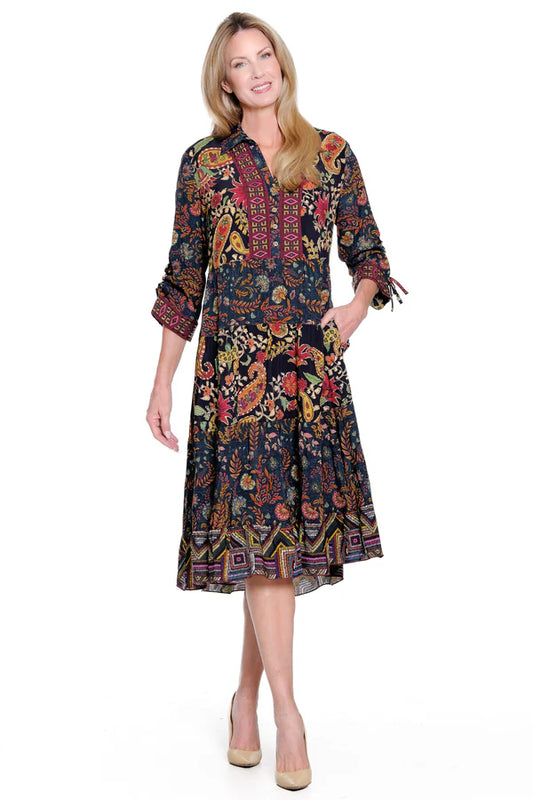 John Mark Mixed Print Tiered Dress - Multi