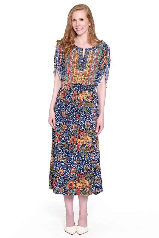 John Mark Embroidered Scoop Neck Maxi Dress - Multi